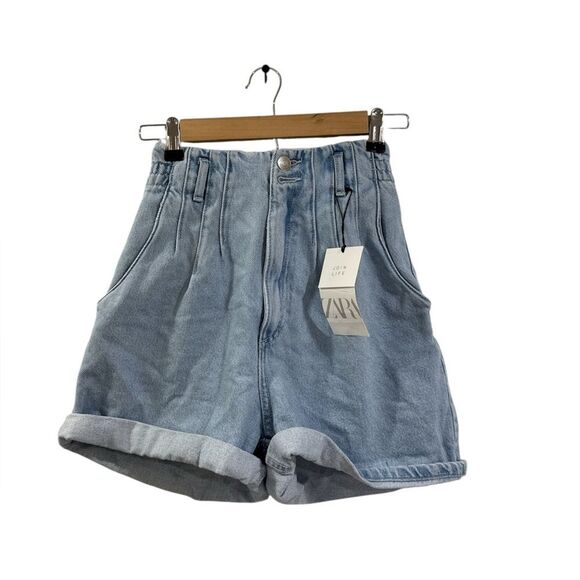 Zara High Waist Light Blue Women's Shorts NWT - Picture 1 of 6